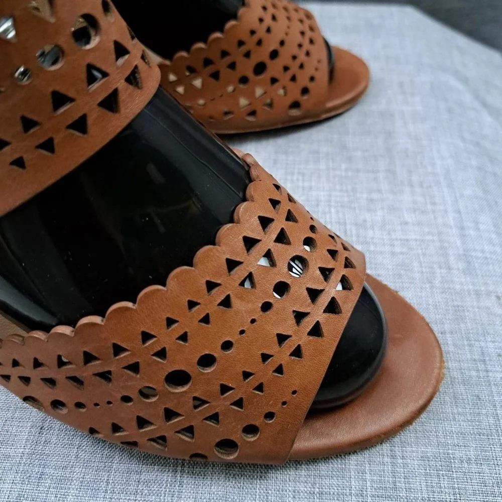 %TORY BURCH Brown Leather Wedges Sandals Size 9.5M Women / D14